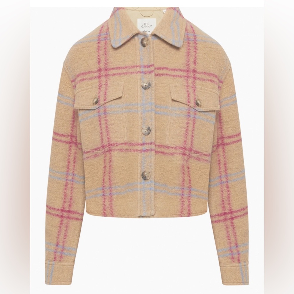 Aritzia M Wilfred Shacket Ganna Beige Pink Cropped Shirt Jacket Women’s 8-10 - Picture 2 of 7